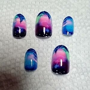 Press on nails pink blue green black art nail set
